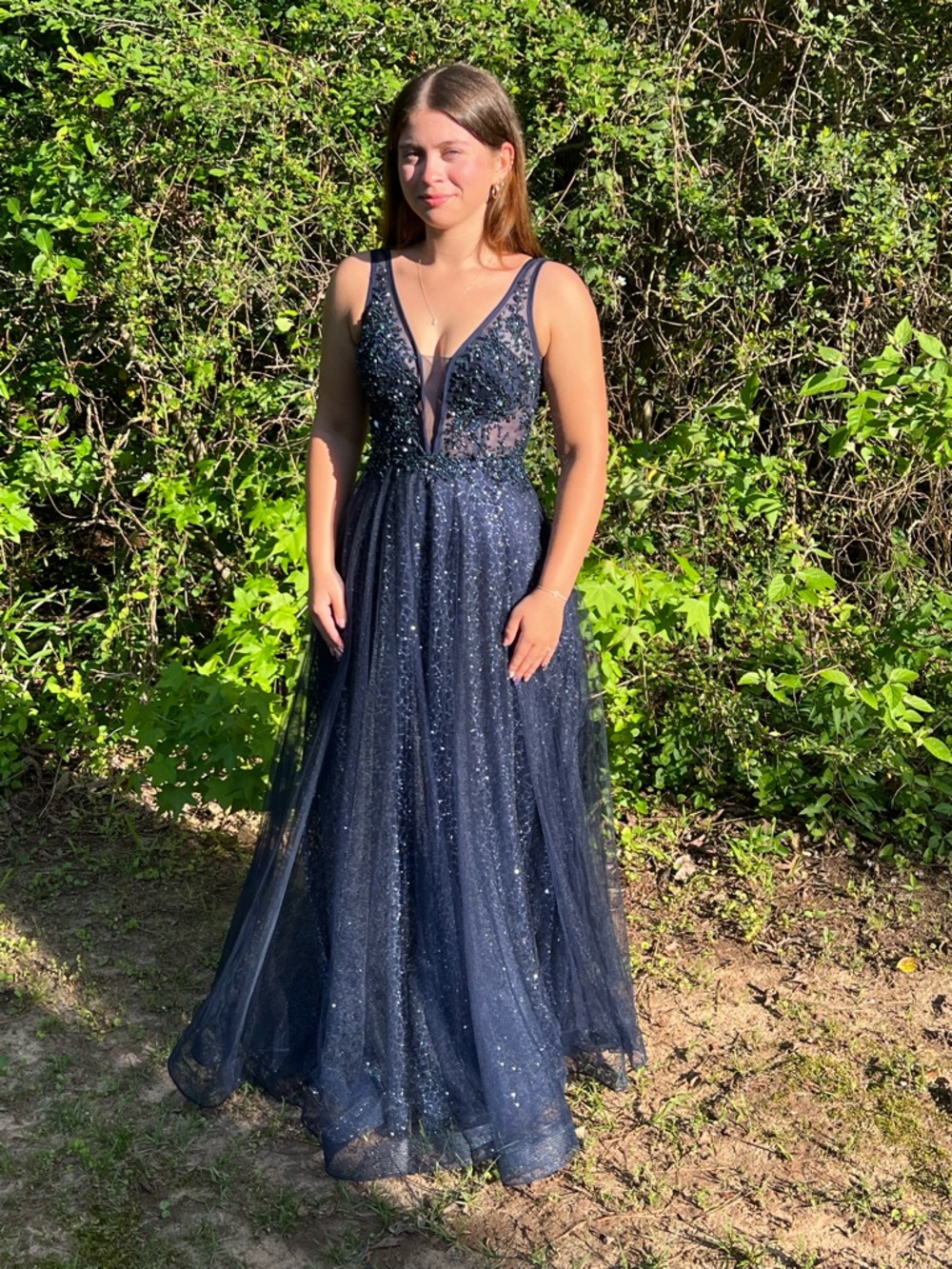 Elegant Navy Sparkle A-Line Evening Dress